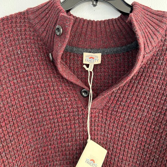 FAHERTY Men's Wool & Cashmere Maroon Knit Quarter Button Sweater - Picture 2 of 5